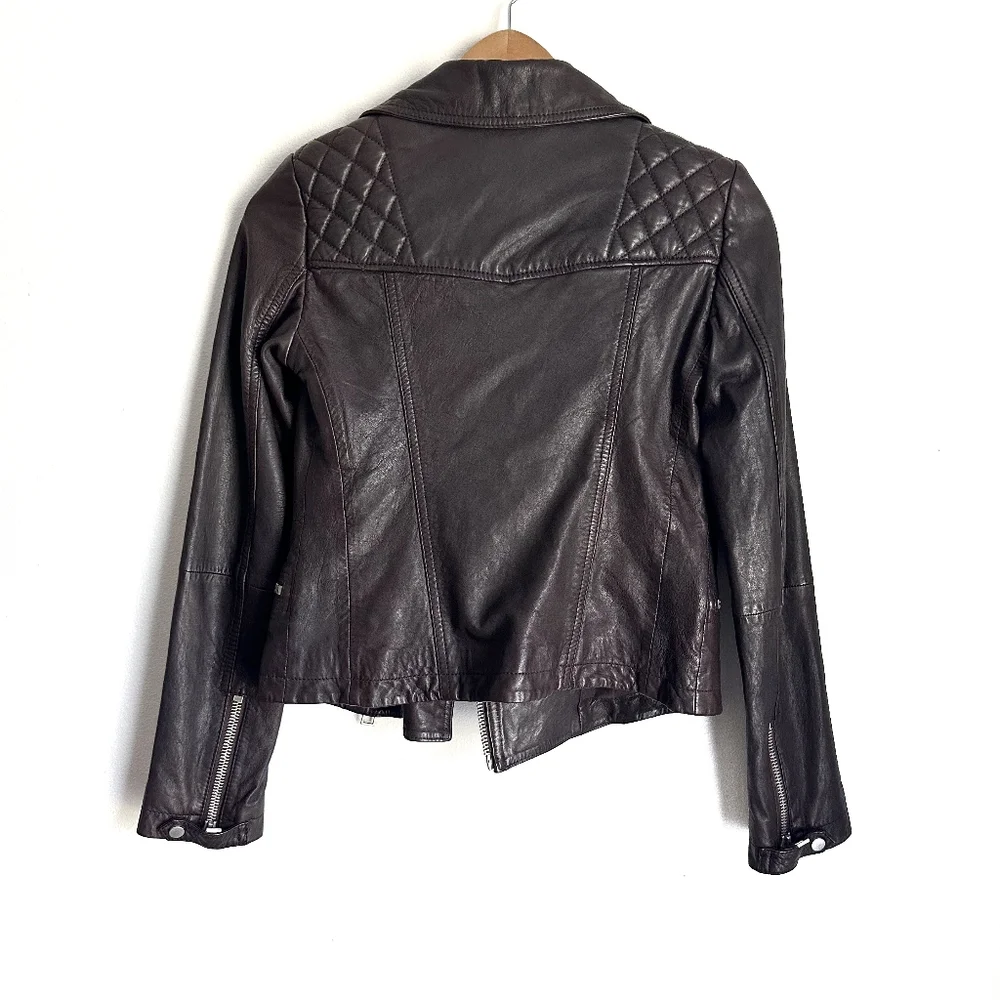 NWT All Saints Bleeker Biker Jacker - Leather - 0 - Brown - Picture 6 of 8